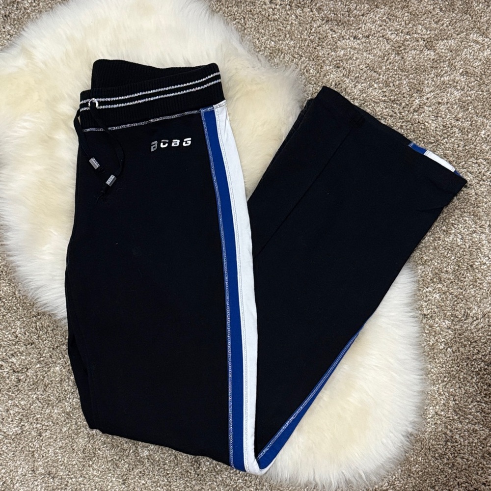 BCBG Black Track Joggers with Blue and White Side Stripe Size M